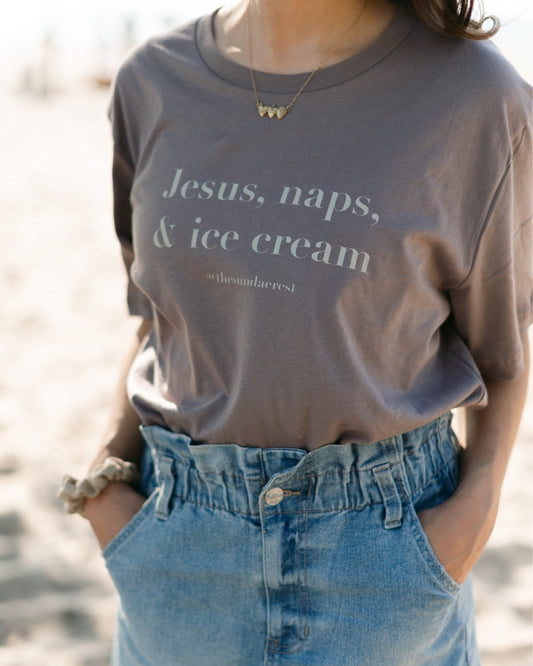 🍦 Jesus, Naps, and Ice-Cream T-Shirt (Pebble)